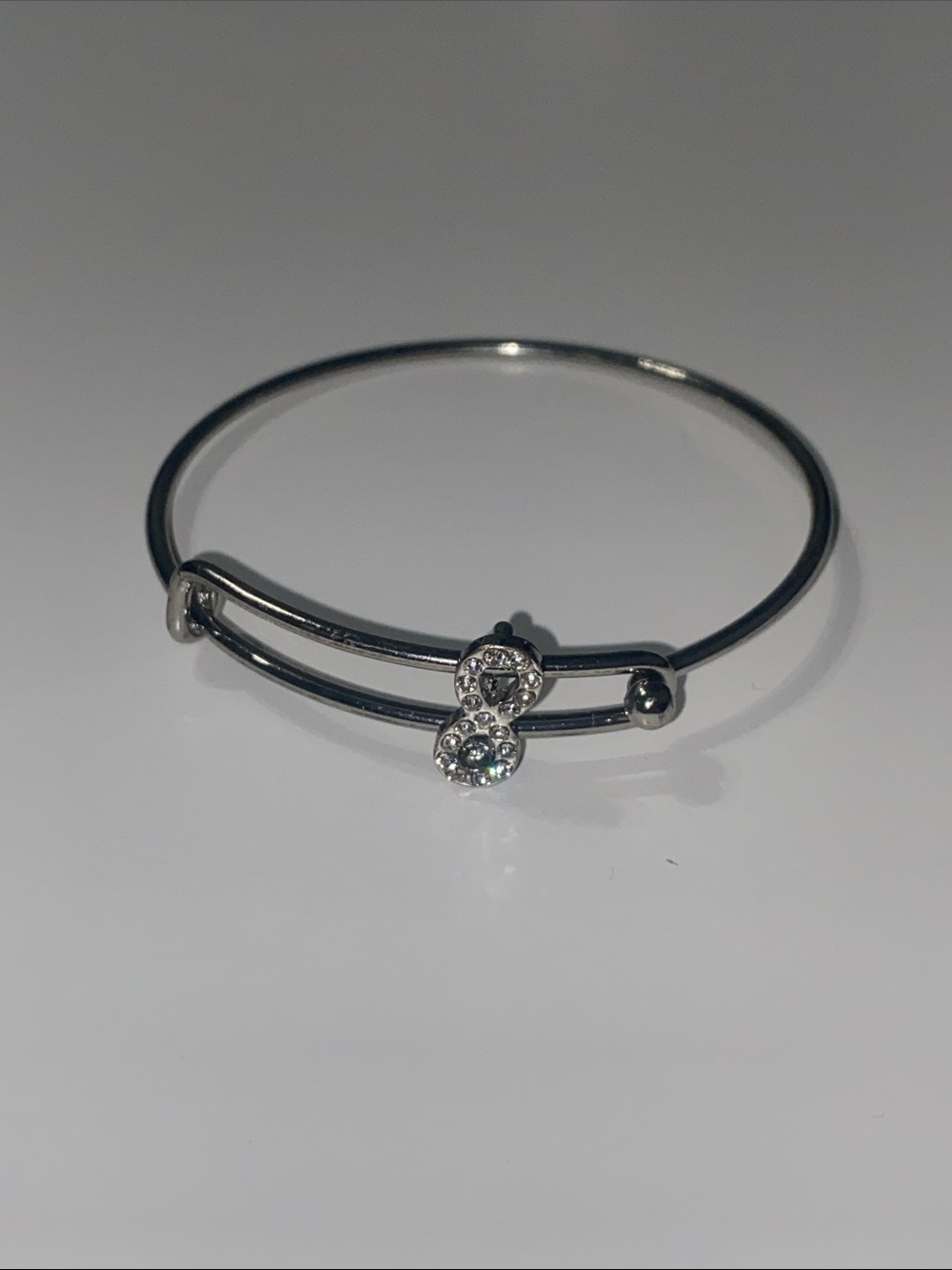 Silver Tone Double-Band Infinity Crystal Accent Bangle Bracelet